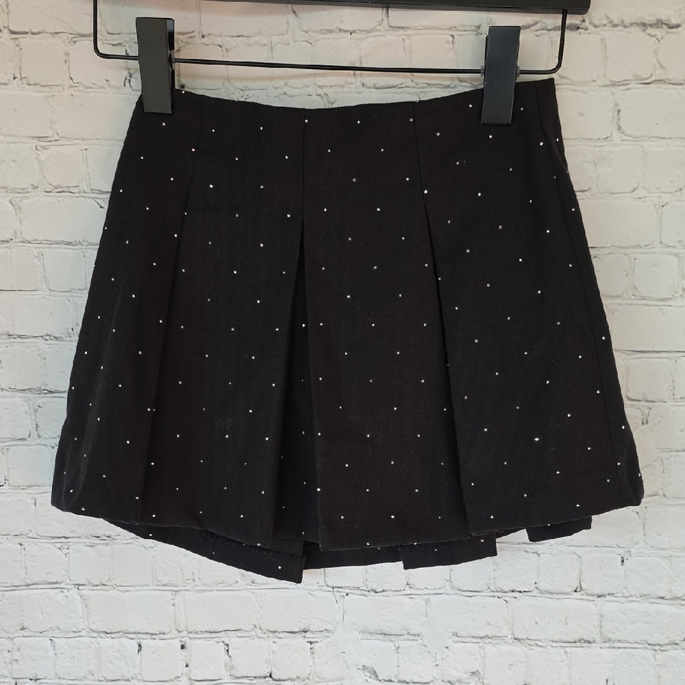 Zara Black Rhinestone Embellished Pleated Mini Skort - Blogger Favorite